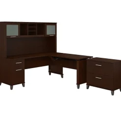 L-Desks*Bush Furniture Somerset 72"W 3 Position Sit to Stand L Shaped Desk with Hutch and File Cabinet, (SET016MR) Mocha Cherry