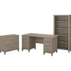 Computer Desks*Bush Furniture Somerset 60"W Office Desk with Lateral File Cabinet and 5 Shelf Bookcase, (SET013AG) Ash Gray