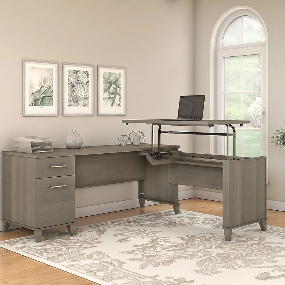L-Desks*Bush Furniture Somerset 72"W 3 Position Sit to Stand L Shaped Desk, (SET014AG) Ash Gray