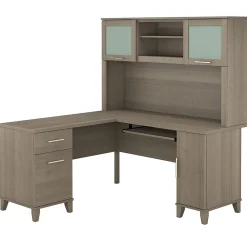 L-Desks*Bush Furniture Somerset 60"W L Shaped Desk with Hutch, (SET002AG) Ash Gray