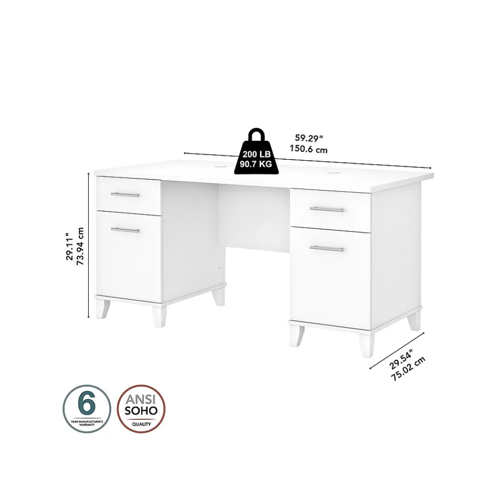 Office Desks*Bush Furniture Somerset 60"W Office Desk with Drawers, (WC81928K) White