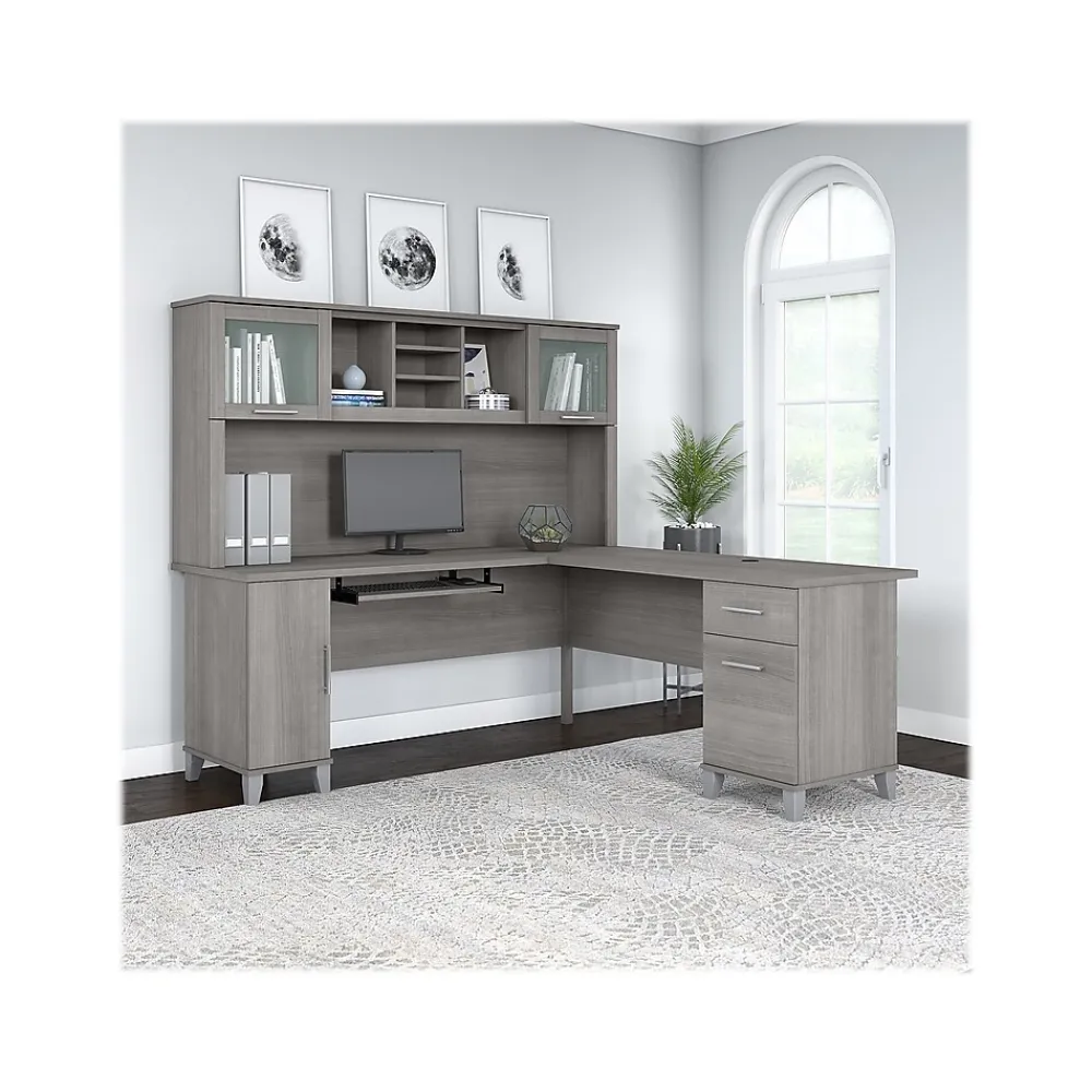 L-Desks*Bush Furniture Somerset 72"W L Shaped Desk with Hutch, (SET001PG) Platinum Gray