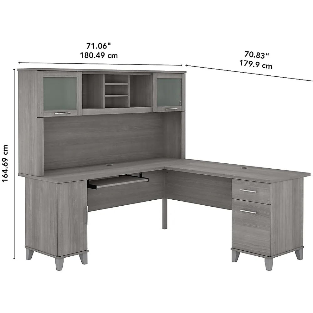 L-Desks*Bush Furniture Somerset 72"W L Shaped Desk with Hutch, (SET001PG) Platinum Gray