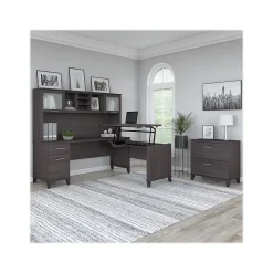 L-Desks*Bush Furniture Somerset 72"W 3 Position Sit to Stand L Shaped Desk with Hutch and File Cabinet, (SET016SG) Storm Gray