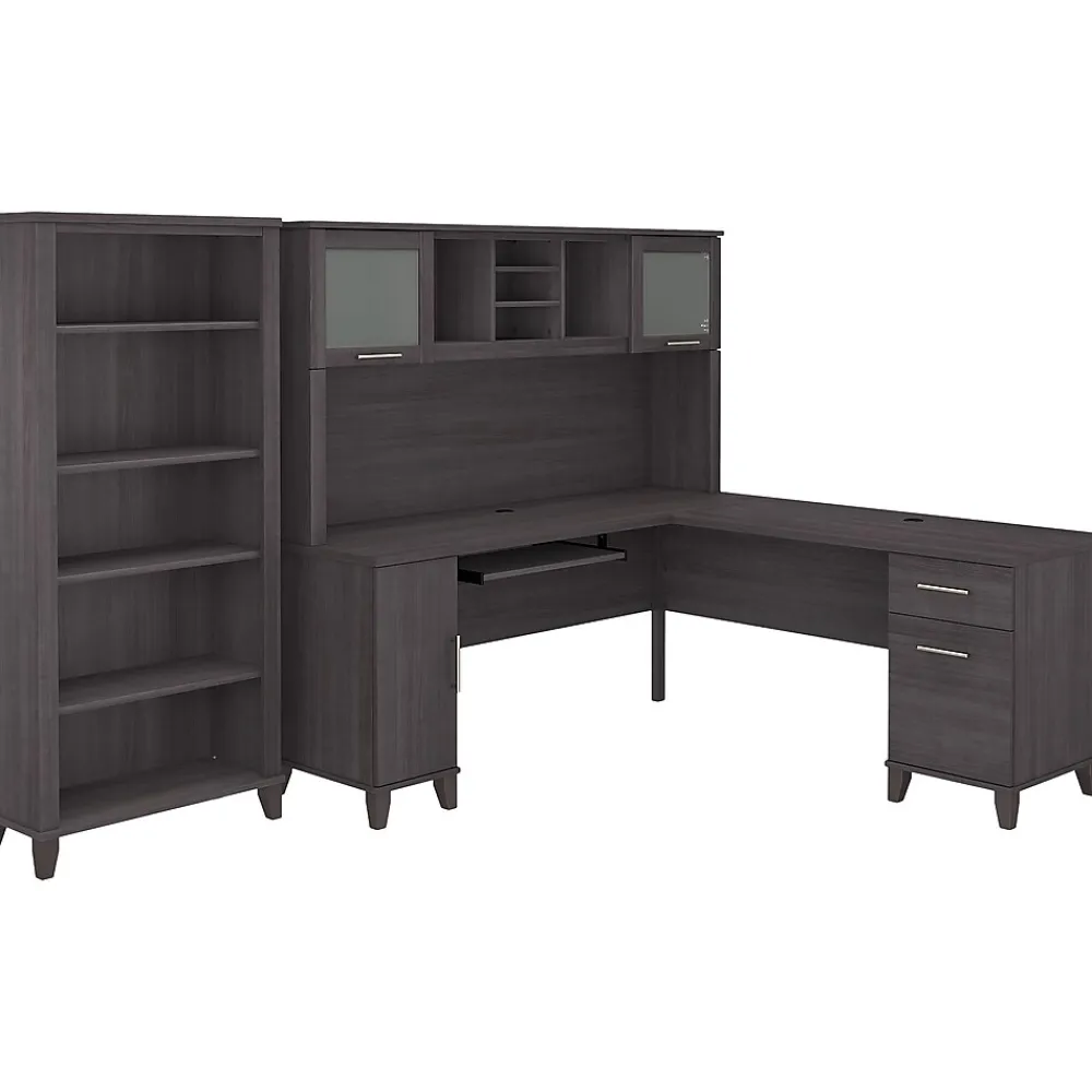L-Desks*Bush Furniture Somerset 72"W L Shaped Desk with Hutch and 5 Shelf Bookcase, (SET011SG) Storm Gray