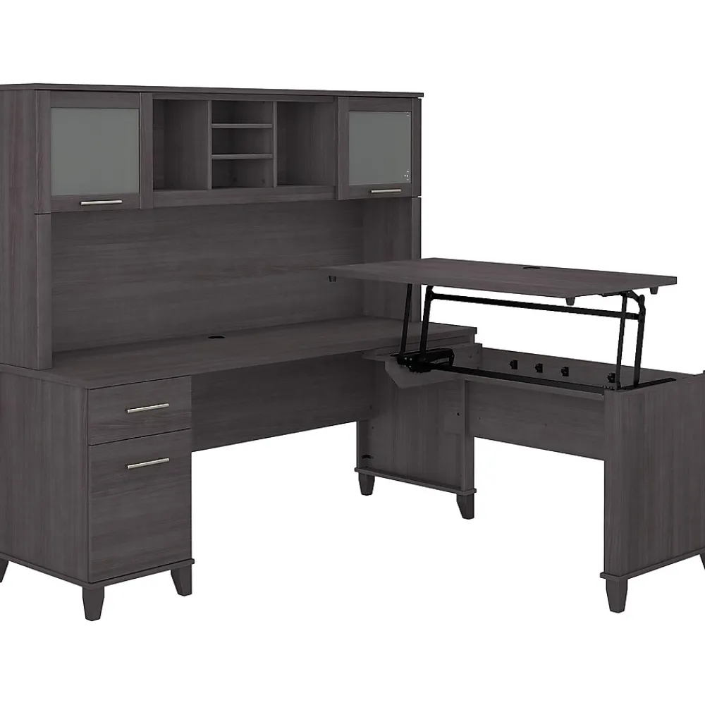 L-Desks*Bush Furniture Somerset 72"W 3 Position Sit to Stand L Shaped Desk with Hutch, (SET015SG) Storm Gray