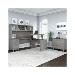 L-Desks*Bush Furniture Somerset 72"W 3 Position Sit to Stand L Shaped Desk with Hutch and File Cabinet, (SET016PG) Platinum Gray