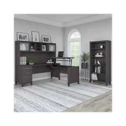 L-Desks*Bush Furniture Somerset 72"W 3 Position Sit to Stand L Shaped Desk with Hutch and Bookcase, (SET017SG) Storm Gray