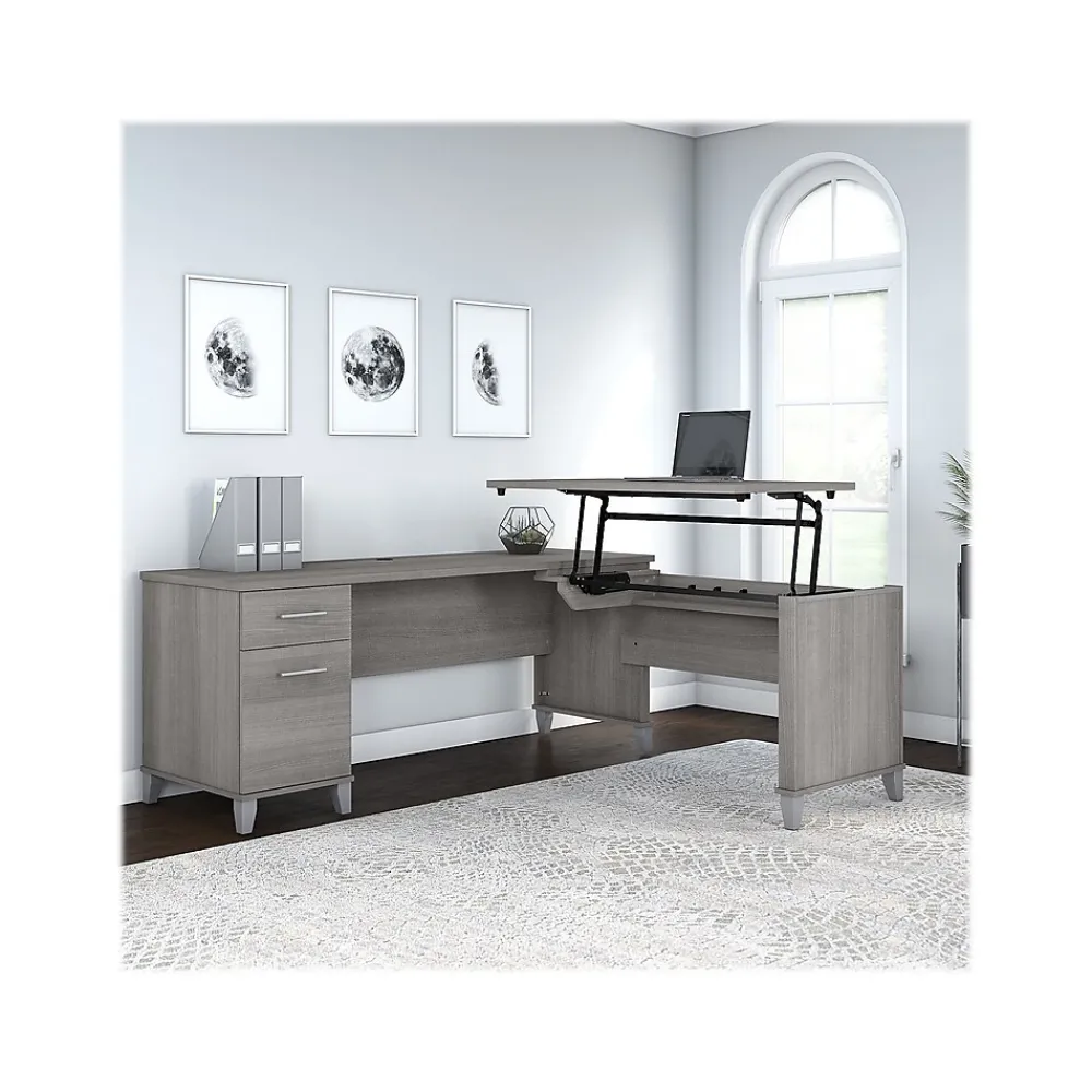 L-Desks*Bush Furniture Somerset 72"W 3 Position Sit to Stand L Shaped Desk, (SET014PG) Platinum Gray