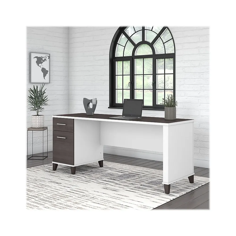 Computer Desks*Bush Furniture Somerset 72"W Office Desk with Drawers, (WC81072) Storm Gray/White