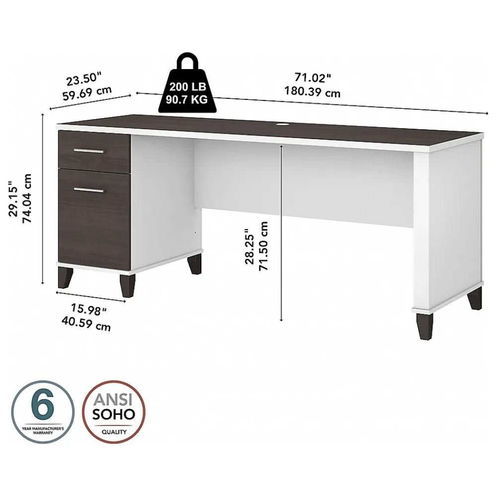 Computer Desks*Bush Furniture Somerset 72"W Office Desk with Drawers, (WC81072) Storm Gray/White