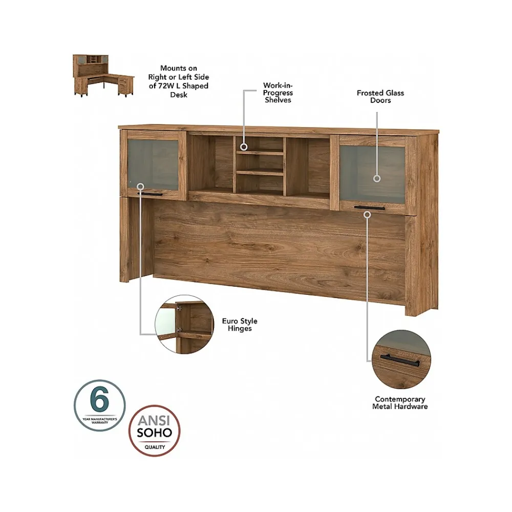 L-Desks*Bush Furniture Somerset 72"W L Shaped Desk with Hutch, (SET001FW) Fresh Walnut