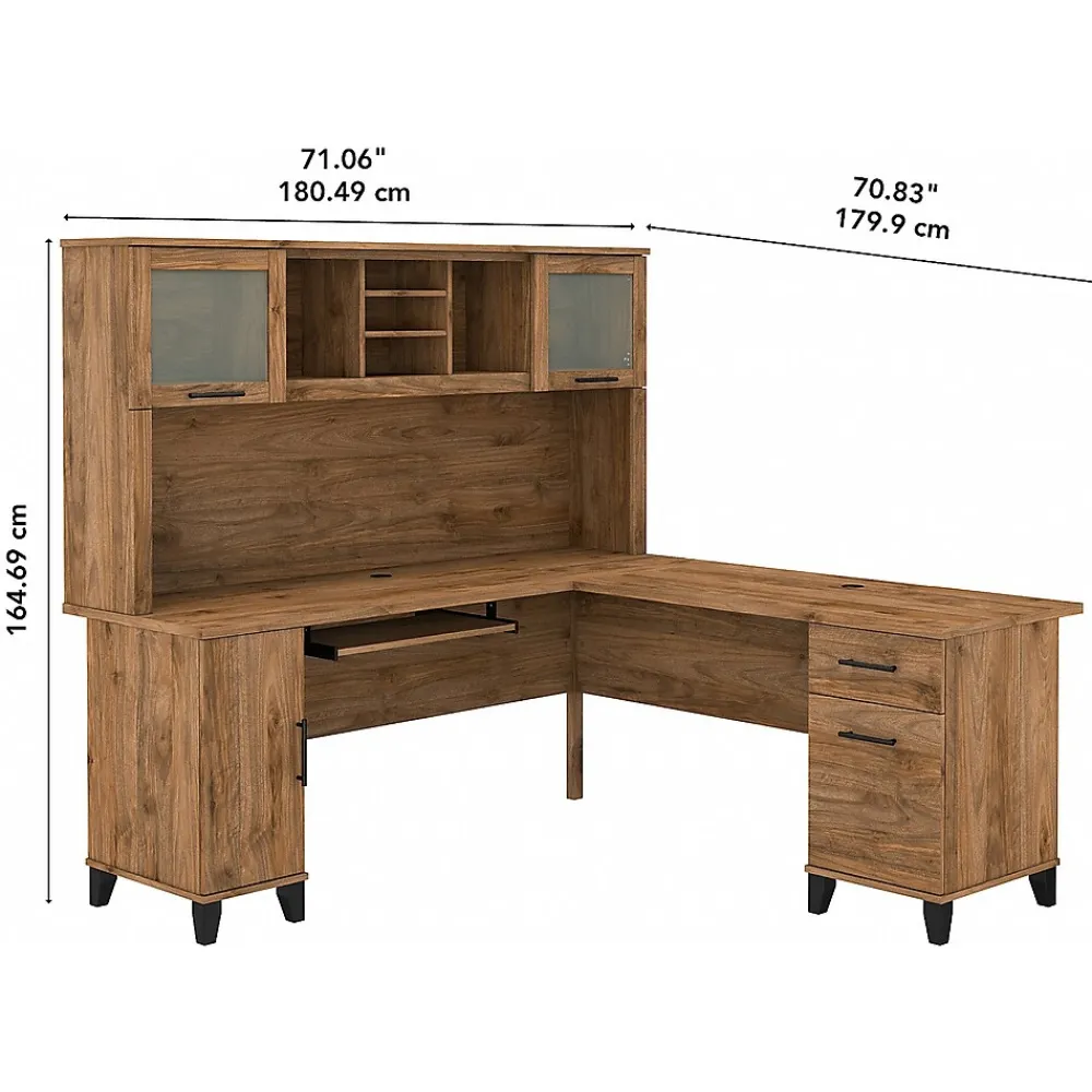 L-Desks*Bush Furniture Somerset 72"W L Shaped Desk with Hutch, (SET001FW) Fresh Walnut