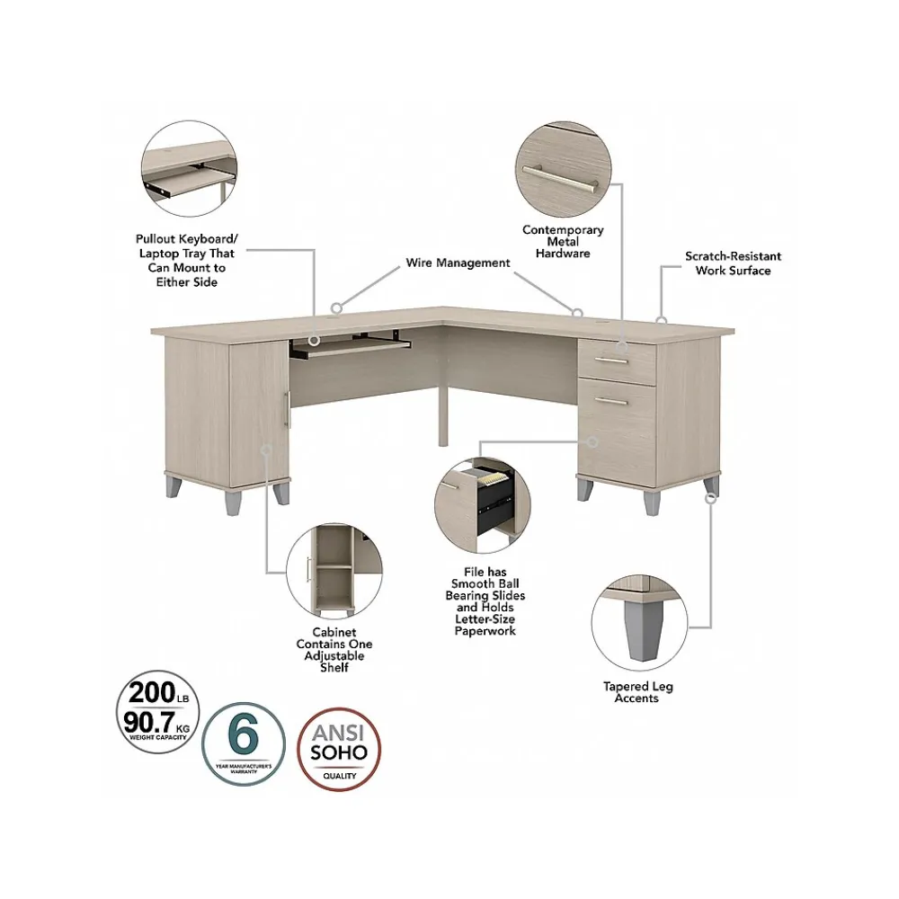 Computer Desks*Bush Furniture Somerset 72"W L Shaped Desk with Hutch, (SET001SO) Sand Oak