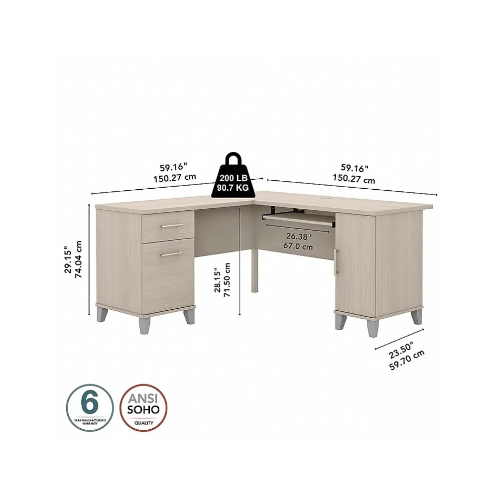 L-Desks*Bush Furniture Somerset 60"W L Shaped Desk with Storage, (WC81130K) Sand Oak
