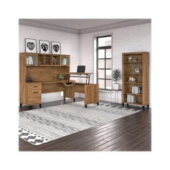 L-Desks*Bush Furniture Somerset 72"W 3 Position Sit to Stand L Shaped Desk with Hutch and Bookcase, (SET017FW) Fresh Walnut