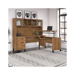 L-Desks*Bush Furniture Somerset 72"W 3 Position Sit to Stand L Shaped Desk with Hutch, (SET015FW) Fresh Walnut