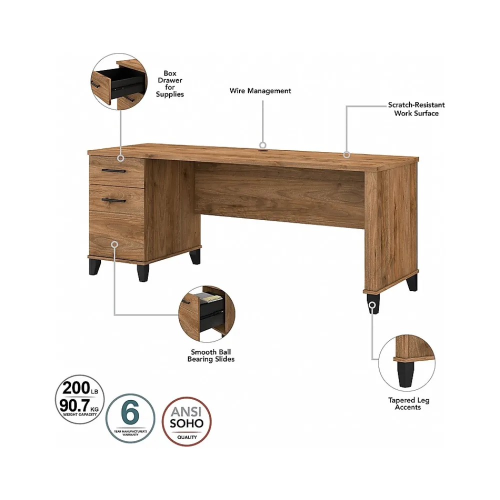 Computer Desks*Bush Furniture Somerset 72"W Office Desk with Drawers, (WC81372) Fresh Walnut