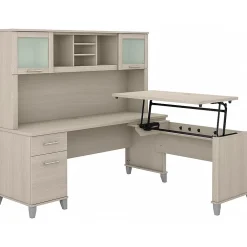 L-Desks*Bush Furniture Somerset 72"W 3 Position Sit to Stand L Shaped Desk with Hutch, (SET015SO) Sand Oak