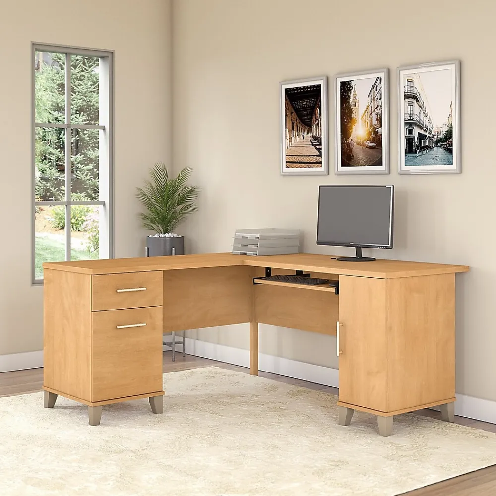 L-Desks*Bush Furniture Somerset 60"W L Shaped Desk with Storage, (WC81430K) Maple Cross