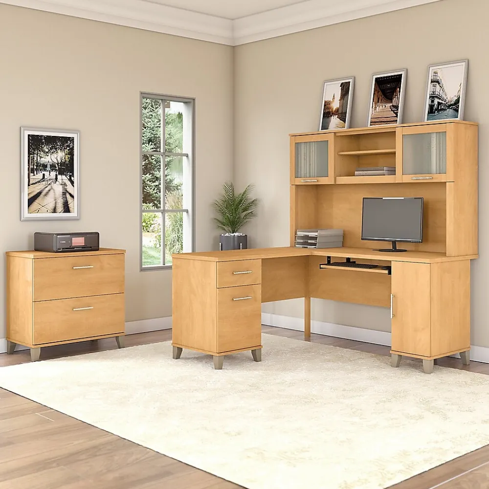 L-Desks*Bush Furniture Somerset 60"W L Shaped Desk with Storage, (WC81430K) Maple Cross