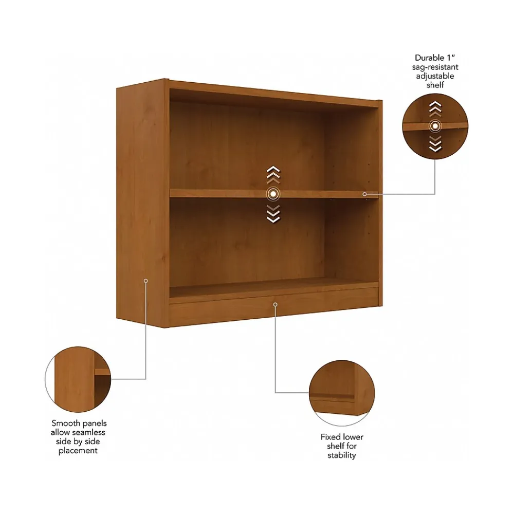 Bookcases*Bush Furniture Universal 30"H 2-Shelf Bookcase with Adjustable Shelf, Natural Cherry (WL12466)