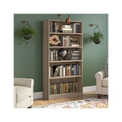 Bookcases*Bush Furniture Universal 72"H 5-Shelf Bookcase with Adjustable Shelves, Ash Gray Laminated Wood (WL12427)