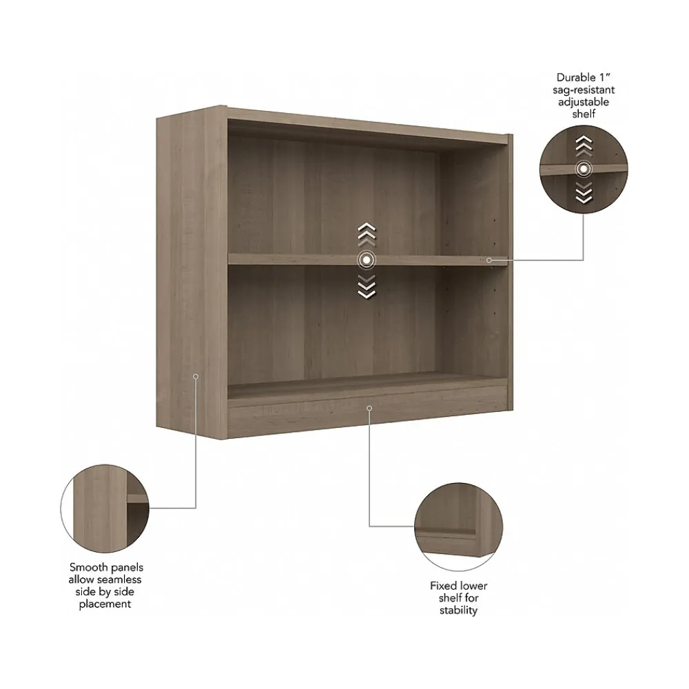 Bookcases*Bush Furniture Universal 30"H 2-Shelf Bookcase with Adjustable Shelf, Ash Gray Laminated Wood (WL12426)