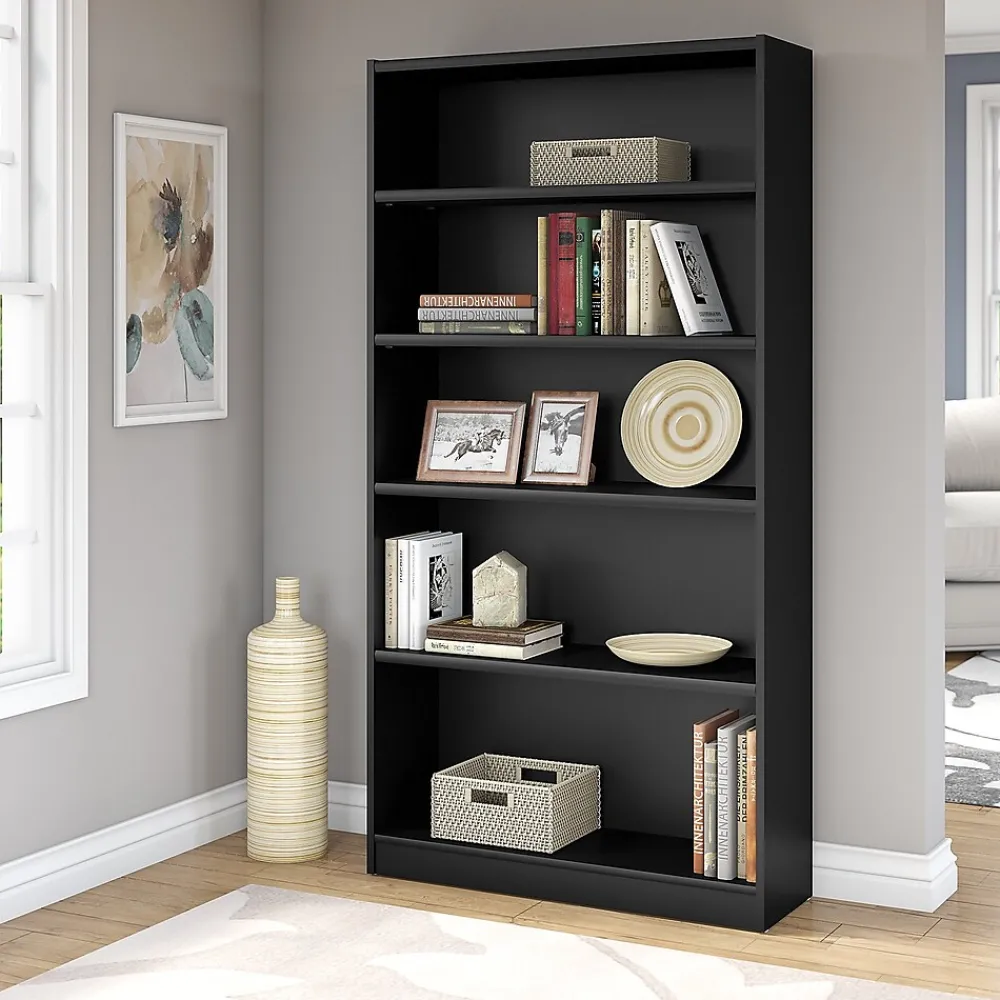 Bookcases*Bush Furniture Universal 72"H 5-Shelf Bookcase with Adjustable Shelves, Black (WL12436)