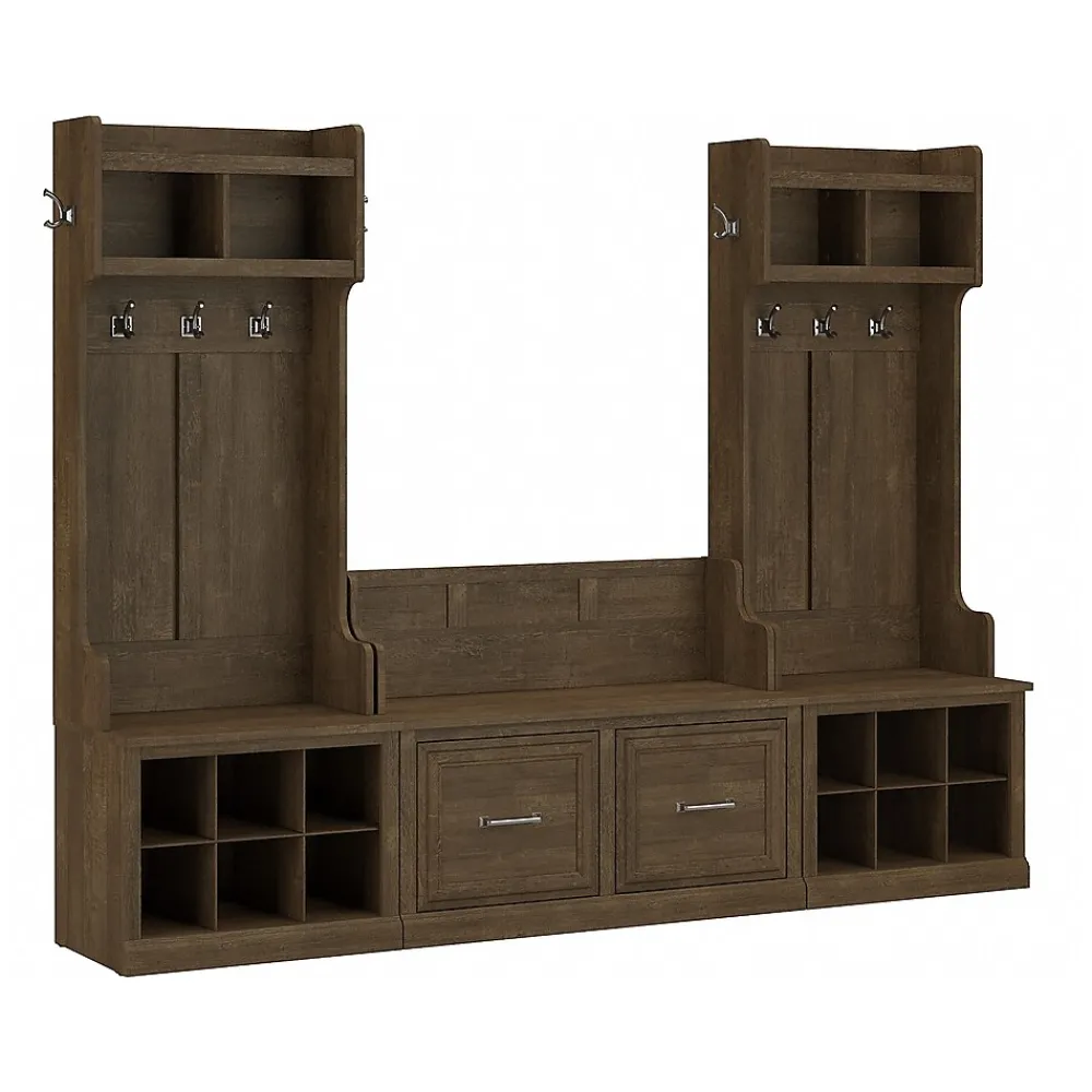 Storage Cabinets*Bush Furniture Woodland Entryway Storage Set with Hall Trees and Shoe Bench with Doors, Ash Brown (WDL011ABR)