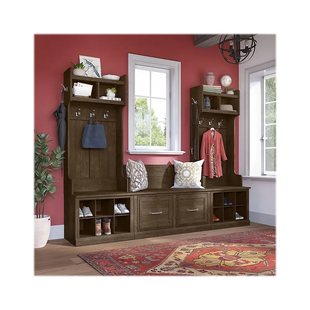 Storage Cabinets*Bush Furniture Woodland Entryway Storage Set with Hall Trees and Shoe Bench with Doors, Ash Brown (WDL011ABR)