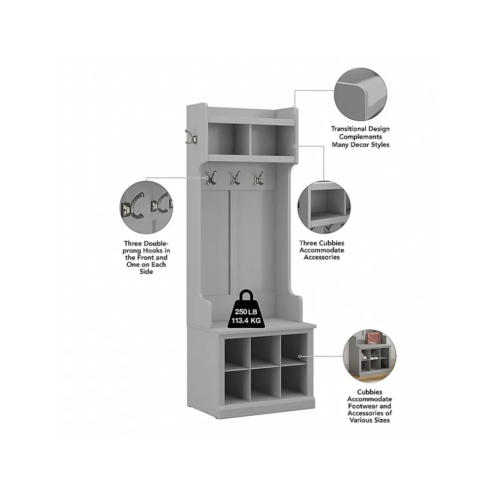 Storage Cabinets*Bush Furniture Woodland Entryway Storage Set with Hall Trees and Shoe Bench with Doors, Cape Cod Gray (WDL011CG)