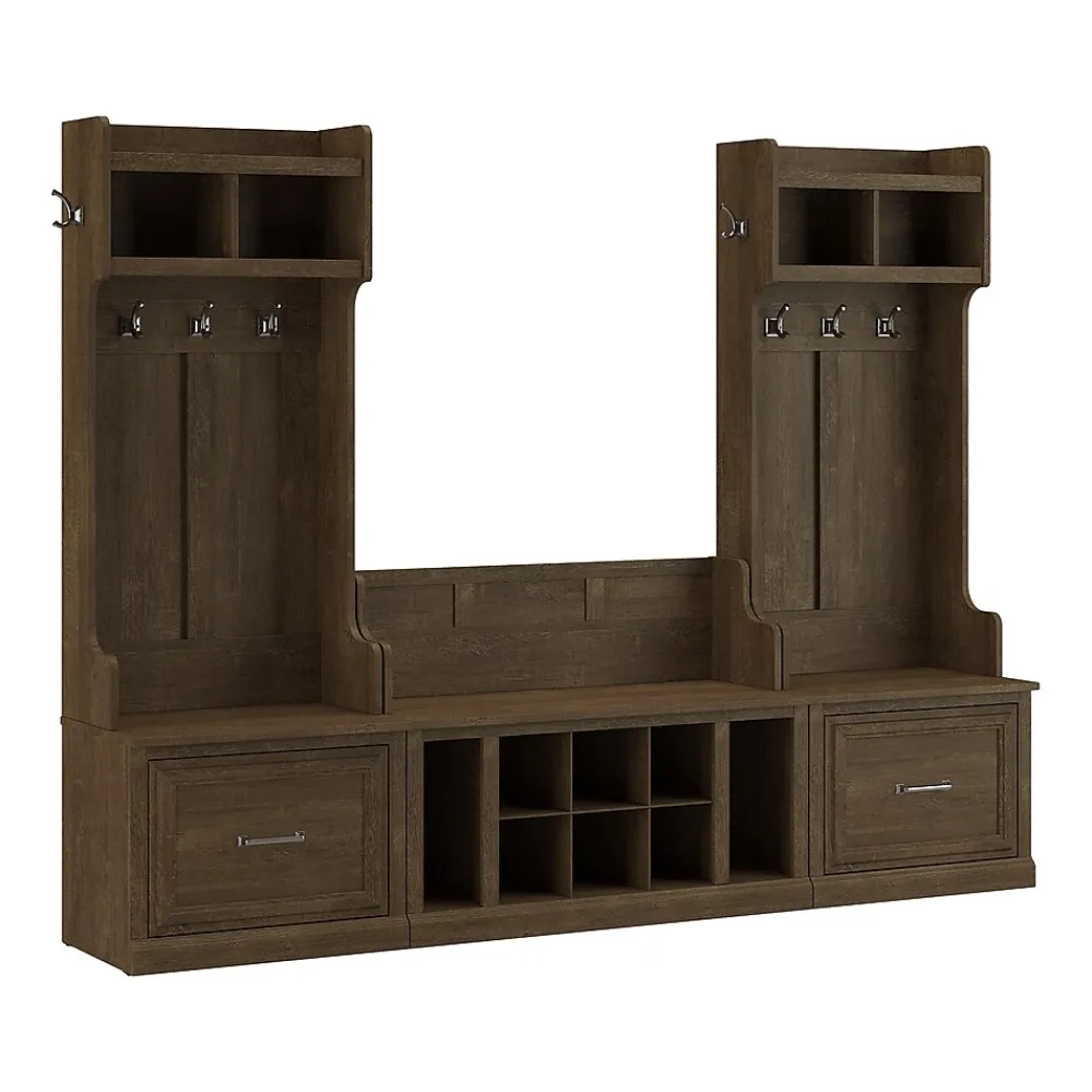 Storage Cabinets*Bush Furniture Woodland Entryway Storage Set with Hall Trees and Shoe Bench with Drawers, Ash Brown (WDL012ABR)