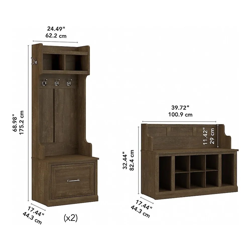 Storage Cabinets*Bush Furniture Woodland Entryway Storage Set with Hall Trees and Shoe Bench with Drawers, Ash Brown (WDL012ABR)