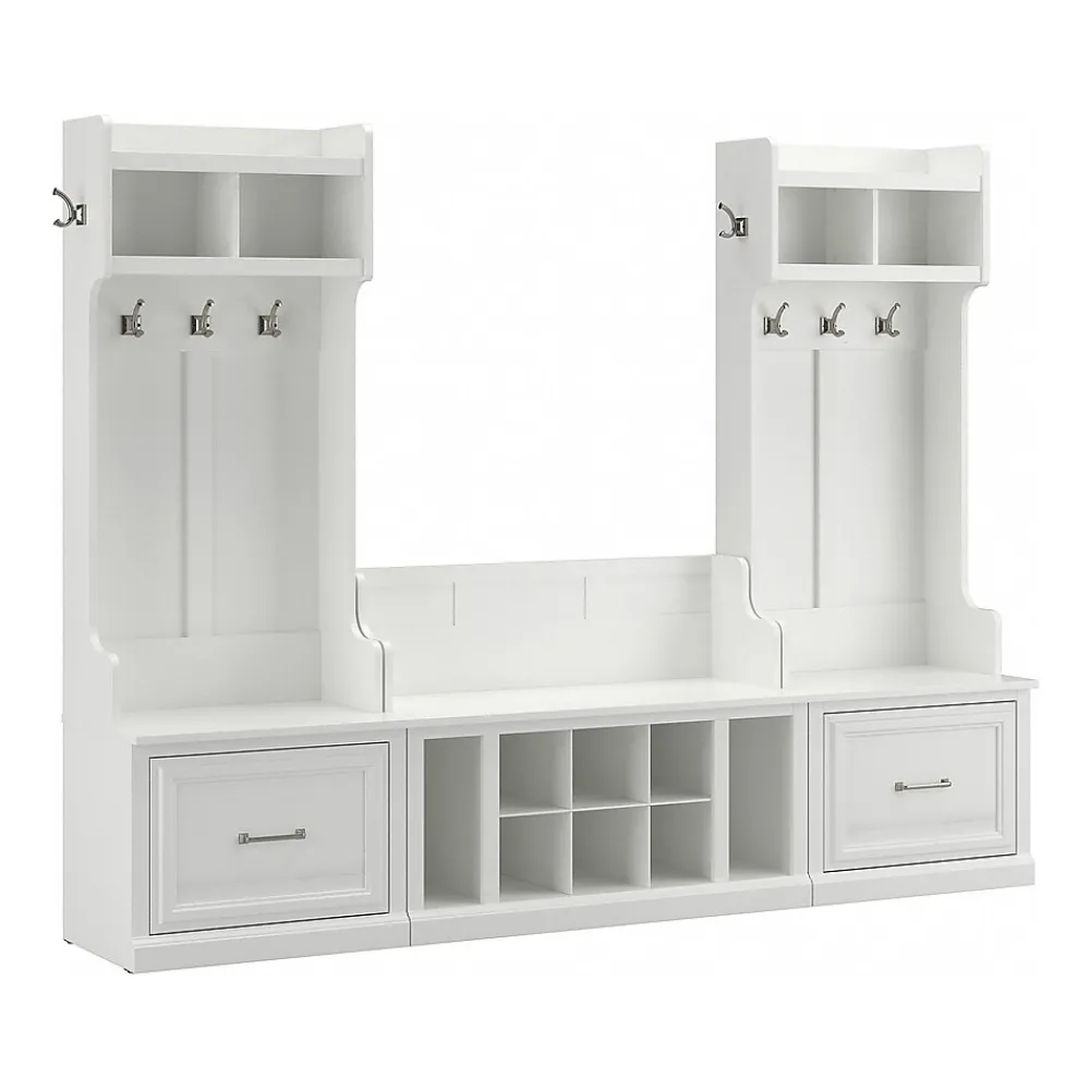 Storage Cabinets*Bush Furniture Woodland Entryway Storage Set with Hall Trees and Shoe Bench with Drawers, White Ash (WDL012WAS)
