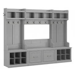 Storage Cabinets*Bush Furniture Woodland Full Entryway Storage Set with Coat Rack and Shoe Bench with Doors, Cape Cod Gray (WDL013CG)