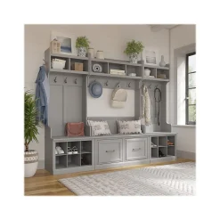 Storage Cabinets*Bush Furniture Woodland Full Entryway Storage Set with Coat Rack and Shoe Bench with Doors, Cape Cod Gray (WDL013CG)