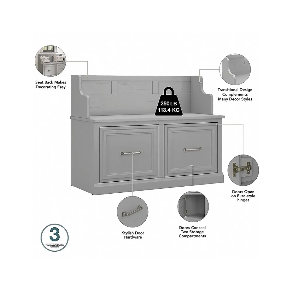 Storage Cabinets*Bush Furniture Woodland Full Entryway Storage Set with Coat Rack and Shoe Bench with Doors, Cape Cod Gray (WDL013CG)