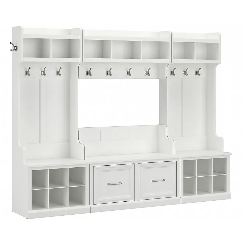Storage Cabinets*Bush Furniture Woodland Full Entryway Storage Set with Coat Rack and Shoe Bench with Doors, White Ash (WDL013WAS)