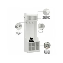 Storage Cabinets*Bush Furniture Woodland Full Entryway Storage Set with Coat Rack and Shoe Bench with Doors, White Ash (WDL013WAS)