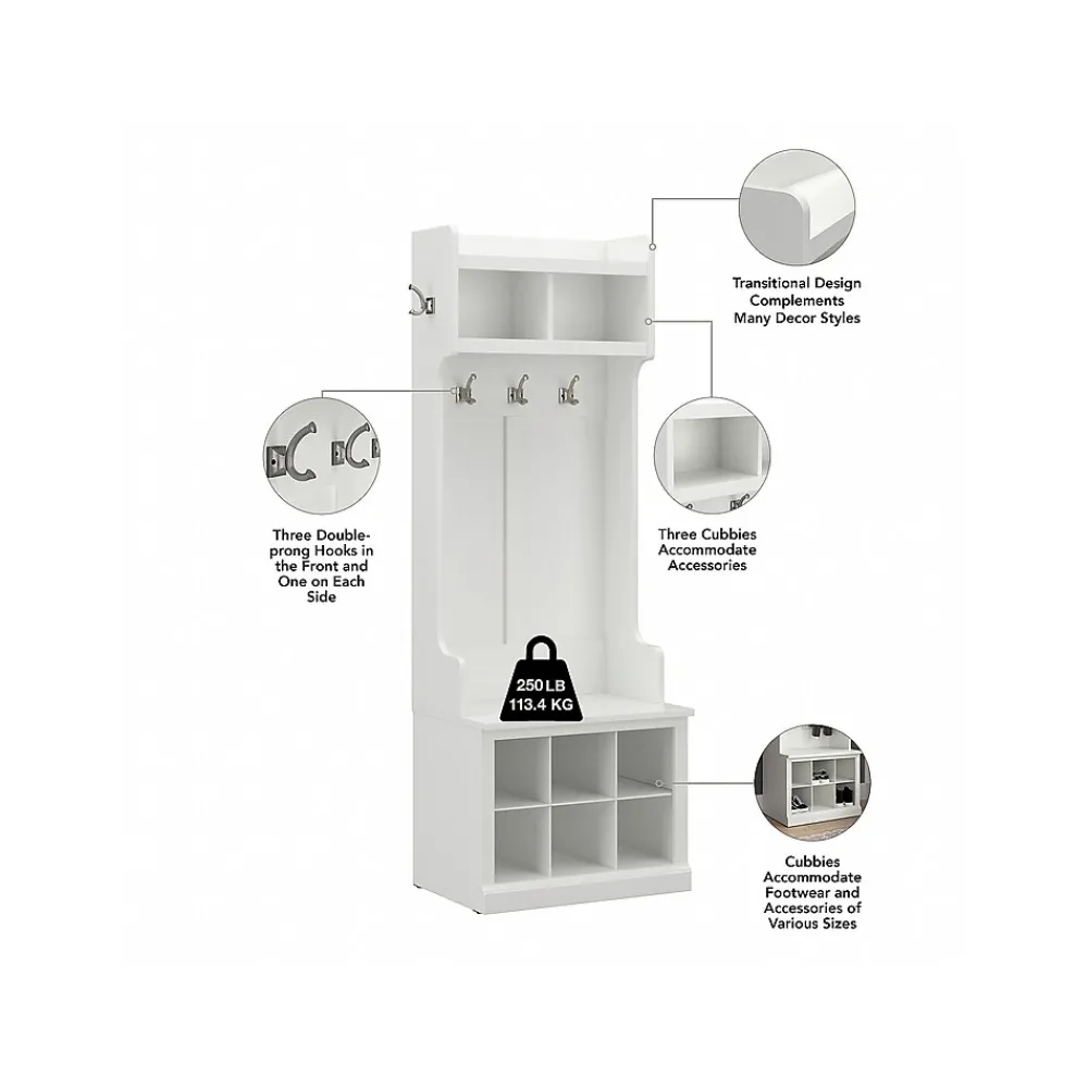 Storage Cabinets*Bush Furniture Woodland Full Entryway Storage Set with Coat Rack and Shoe Bench with Doors, White Ash (WDL013WAS)