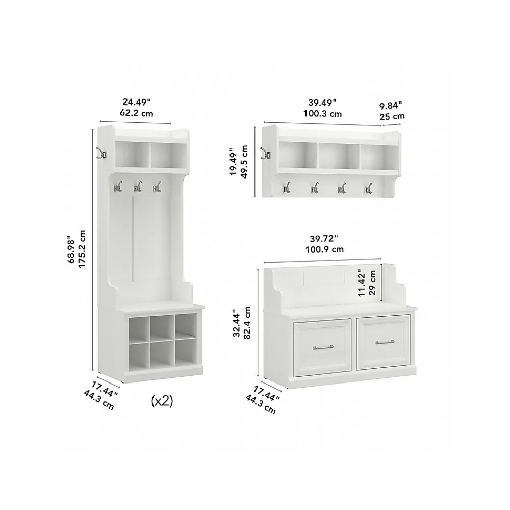 Storage Cabinets*Bush Furniture Woodland Full Entryway Storage Set with Coat Rack and Shoe Bench with Doors, White Ash (WDL013WAS)