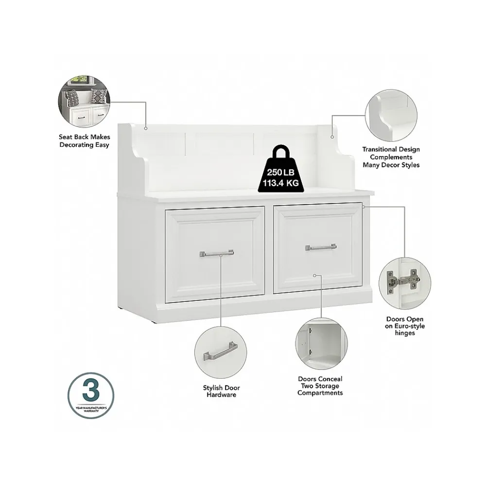 Storage Cabinets*Bush Furniture Woodland Full Entryway Storage Set with Coat Rack and Shoe Bench with Doors, White Ash (WDL013WAS)