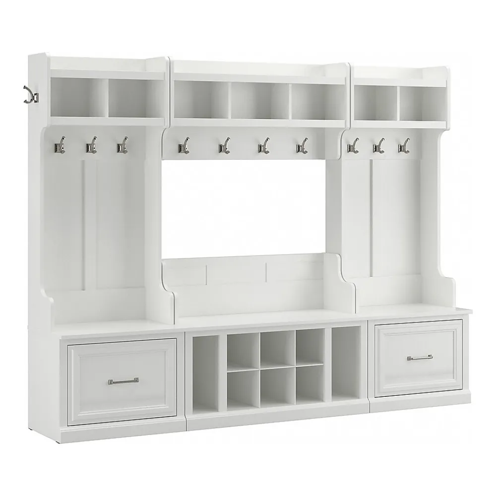 Storage Cabinets*Bush Furniture Woodland Full Entryway Storage Set with Coat Rack and Shoe Bench with Drawers, White Ash (WDL014WAS)