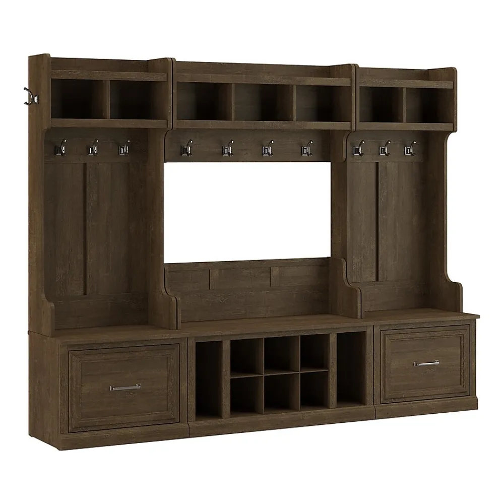 Storage Cabinets*Bush Furniture Woodland Full Entryway Storage Set with Coat Rack and Shoe Bench with Drawers, Ash Brown (WDL014ABR)
