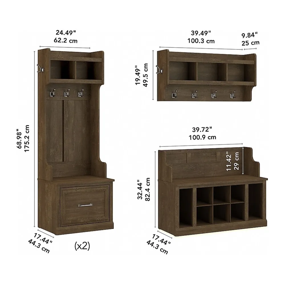 Storage Cabinets*Bush Furniture Woodland Full Entryway Storage Set with Coat Rack and Shoe Bench with Drawers, Ash Brown (WDL014ABR)