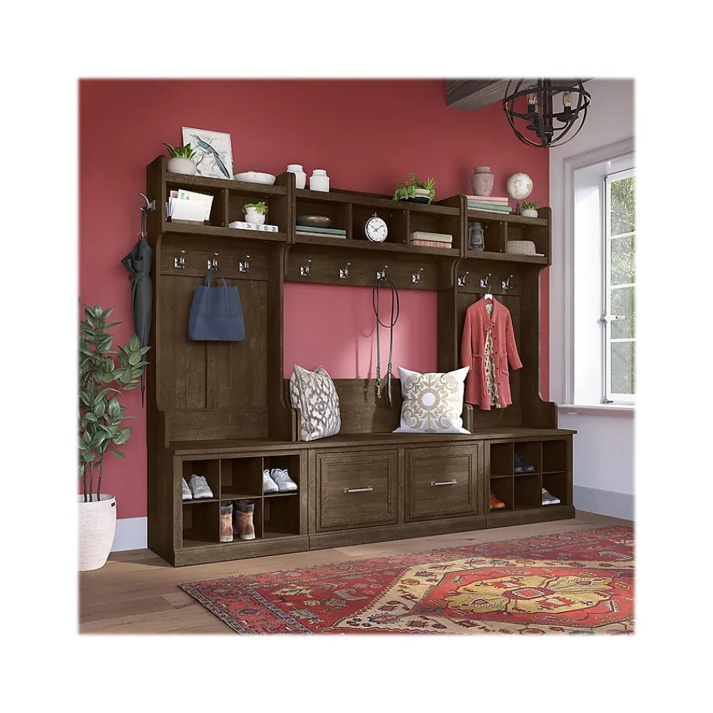 Storage Cabinets*Bush Furniture Woodland Full Entryway Storage Set with Coat Rack and Shoe Bench with Doors, Ash Brown (WDL013ABR)