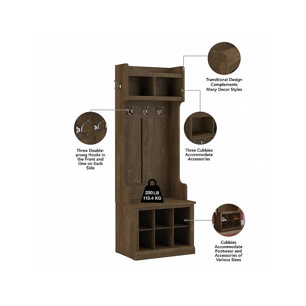 Storage Cabinets*Bush Furniture Woodland Full Entryway Storage Set with Coat Rack and Shoe Bench with Doors, Ash Brown (WDL013ABR)
