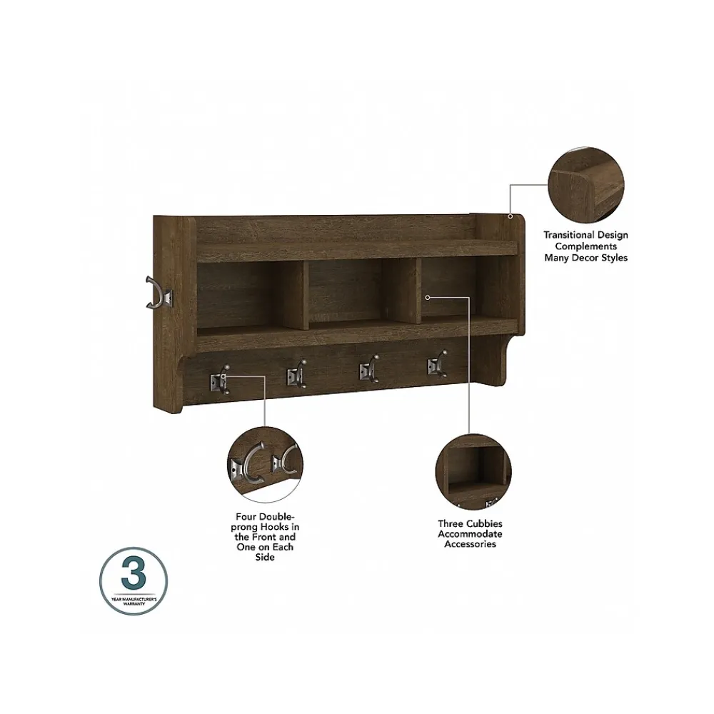 Storage Cabinets*Bush Furniture Woodland Full Entryway Storage Set with Coat Rack and Shoe Bench with Doors, Ash Brown (WDL013ABR)