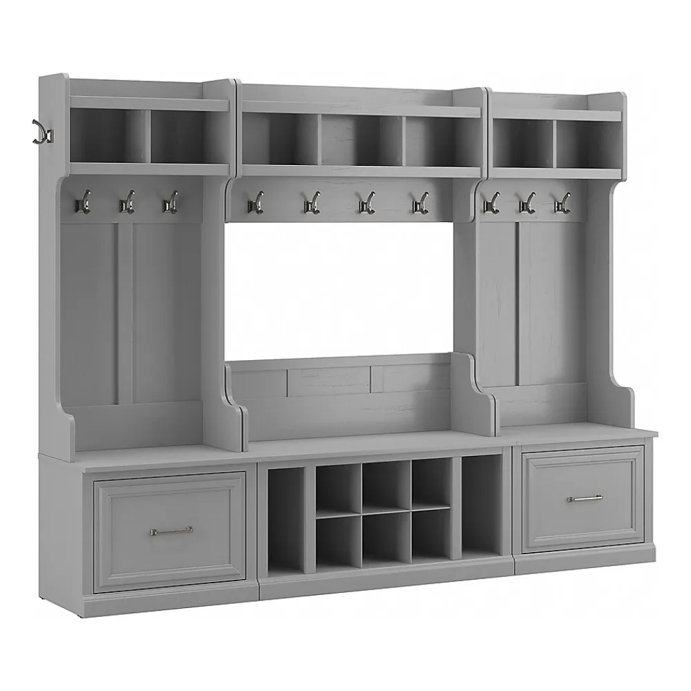 Storage Cabinets*Bush Furniture Woodland Full Entryway Storage Set with Coat Rack and Shoe Bench with Drawers, Cape Cod Gray (WDL014CG)